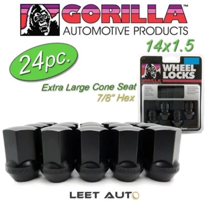 (24 piezas.) Tuercas Gorilla + cerraduras de rueda, 14 x 1,5, negro, estilo de fábrica, hexagonal de 7/8" Foto 1 de 4