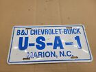 B&J B & J Chevy Marion NC Metal Car Dealership Dealer License Plate Tag Name
