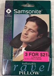 New Samsonite Flocked Black Inflatable Soft Neck Pillow w Storage Pouch - Picture 1 of 5