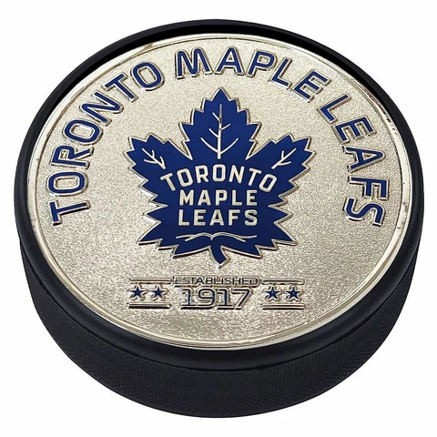 Toronto Maple Leafs 3D Textured Silver Plated Medallion Hockey Puck Cover