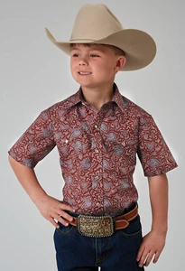 Roper Kids Boys 1896 Vintage Paisley Red 100% Cotton S/S Shirt - Picture 1 of 4