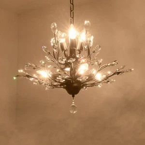 Elegant Crystal Chandelier 7 Lights Flower Pendant Lamp Ceiling Lighting Fixture - Picture 1 of 19