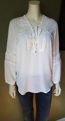 Dolce Vita DV White Lace Strappy Tie Front Long Sleeve Blouse Women's Medium NWT - Image 1 of 4