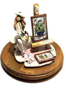Vintage Zampiva Künstler Malerei Blumen Figur. Spaghetti Hair Lady & Holzsockel - Bild 1 von 6