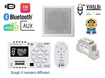 IMPIANTO AUDIO DA INCASSO ATTIVO FILODIFFUSIONE 60W BLUETOOTH USB SEL. CASSE - Immagine 1 di 4