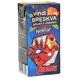 IRON MAN 200ml - VINDI PEACH NECTAR - CARTON EMPTY - DAIRY ADVERTISING - Picture 1 of 1