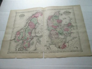 (1) 1863 MAP "SWEDEN NORWAY DENMARK SLESWICK" ++ 1866 JOHNSON'S FAMILY ATLAS - Picture 1 of 12