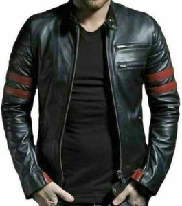 Herren Flight Club Retro Hybrid Mayhem Rot Band Motorrad Leder Schwarz Jacke Neu - Bild 1 von 4
