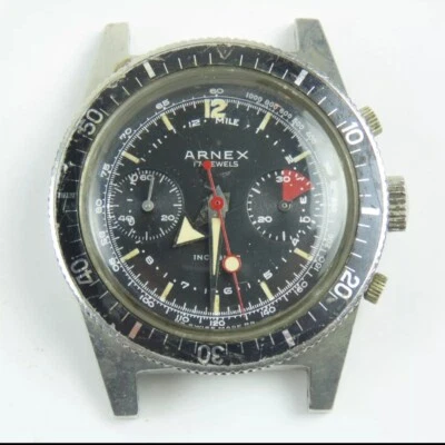 Cronógrafo suizo vintage raro "ARNEX" de navegación/buceo/aviador en funcionamiento y reparado Foto 1 de 4