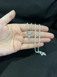 925 Sterling Silver Men CZ Holy Spirit Dove & Cross Oval Forz Chain 18 22 26 30 - Picture 1 of 6