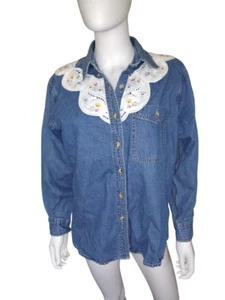 Vintage Woman Lee Denim Collection Floral Accent Size M - Picture 1 of 5