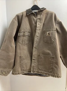 VTG  Carhartt Blanket Lined Duck Chore Jacket C02CHT Faded Brown USA Men's 2XLG - Picture 1 of 12