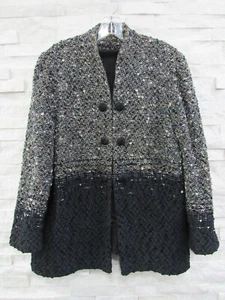 Kathleen Weir-West Handwoven Fiber Art-to-Wear Beige Black Blue Jacket M 8 10 - Picture 1 of 8