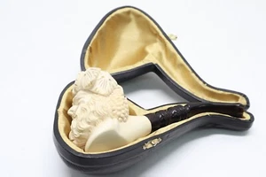 Hand Carved Block Meerschaum Tobacco Pipe Fitted Case Bearded Man #3 - Picture 1 of 14