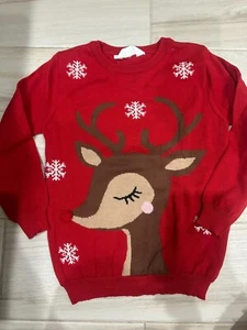 NEW girls CHRISTMAS RUDOLPH REINDEER SWEATER shirt HOLIDAY long tunic SIZE 5/6 - Picture 1 of 2
