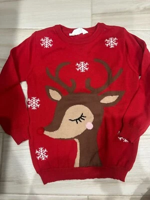 NEW girls CHRISTMAS RUDOLPH REINDEER SWEATER shirt HOLIDAY long tunic SIZE 5/6 - Image 1 of 2