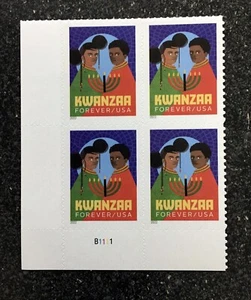 2022USA #5737 Forever Kwanzaa - Plate Block of 4 mint christmas - Picture 1 of 4