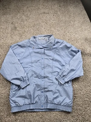 Chaqueta cortavientos Haband XL vintage para mujer azul bolsillos delanteros a presión brillante años 90 Foto 1 de 4