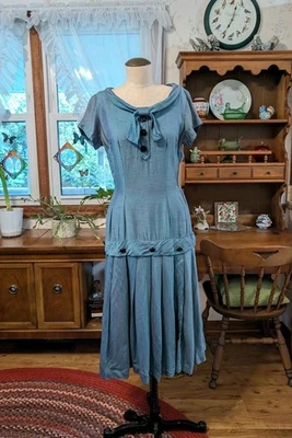 (s/m) EVENING ENIGMA! 1920s Two-Toned Silk Drop Waist Dress TEAL PURPLE Antique - Image 1 of 4