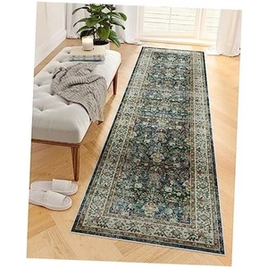 Tribal Washable Runner Rug-2x5 Non-Slip Non 2' x 5' (runner) Green/Blue - Picture 1 of 7