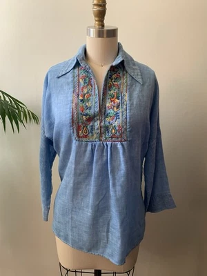 Camisa hippie vintage años 70 bordada cuello cambray manga campana S Foto 1 de 4