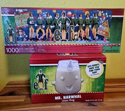 Elf The Movie Mr. Narwhal Figural Glass Mug Cup & Slim Puzzle Bundle. New! - Image 1 of 4
