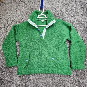 J Crew Vintage Fleece Jacket Womens Medium Green Sherpa 1/4 Button - Picture 1 of 10