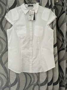 Ladies Crisp White Cotton Stretch Short Sleeve Blouse New RRP £14.99 Size 10 - Picture 1 of 8