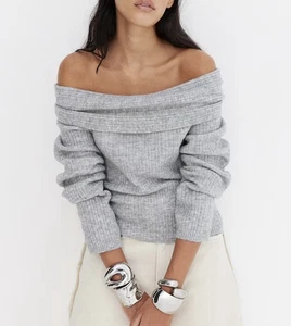 H&M Women’s Grey Off The Shoulder Sweater Size Small - Picture 1 of 7