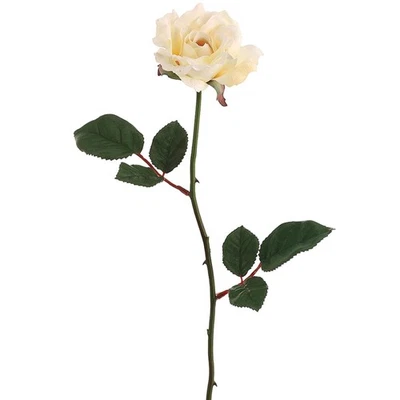 Long Stem Blooming Rose Artificial Floral Spray - 23" - Cream and Green - Image 1 of 3