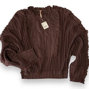 Free People camicia manica lunga top pizzo volant marrone taglia small più romantica - Foto 1 di 8