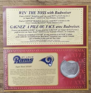 2001 Budweiser Canada Super Bowl Flip Coin + Folder St Louis Rams Warner - Picture 1 of 1