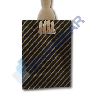 100 Small Black and Gold Striped Gift Shop Boutique Market Plastic Carrier Bags
