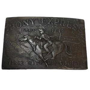 Vintage Lewis Buckles Pony Express Belt Buckle Chicago USA 1970s Brass - Picture 1 of 9