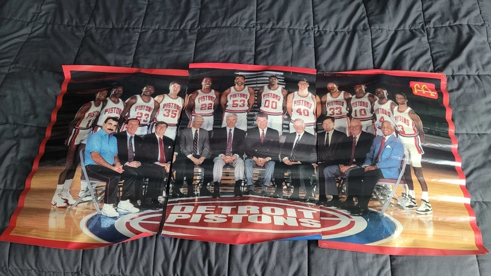 Vintage Detroit Pistons 89-90 Mcdonald's 2-sided Poster Set of 3 NBA Bad Boys  - Image 1 of 4
