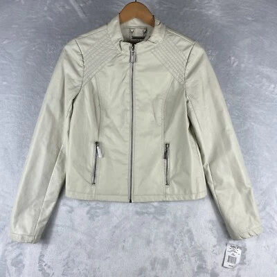 J2 Faux Leather Moto Jacket Womens Off White Cream Full Zip Size Large NEW NWT - Image 1 of 4
