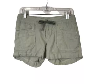 The North Face Green Stripe Shorts Women's Size 4 Linen Casual Comfort Hiking - Picture 1 of 11