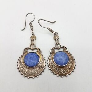 925 Silver & Denim Lapis Lazuli Drop Earrings