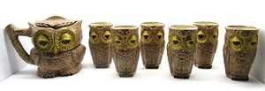 Jarra de búho Sittre 1982 vintage de doble cara con 6 vasos a juego - Imagen 1 de 19