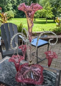 Antico CESTO VITTORIANO IN VETRO MIRTILLO 3 PENDENTI EPERGNE - 1880 CIRCA - Foto 1 di 7