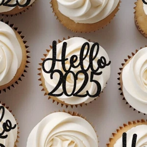 Hello 2025 Cupcake Toppers New Years Eve Decoration Party Cake Centrepieces NYE - Picture 1 of 3