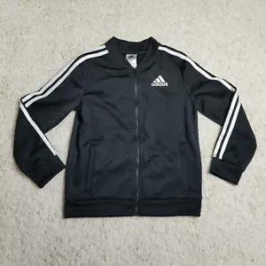 Girls Adidas Jacket Size Large 16 Tricot Bomber Zip Down Black White Pockets - Picture 1 of 10
