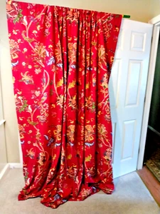 ROSE TREE HOME Drapes Red Floral 48 X 90 Cotton - Picture 1 of 7