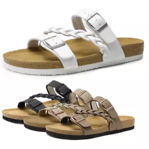 Women Arch Support Slide Sandals Soft Cork Footbed Slip On Walking Sandals - Picture 1 of 30