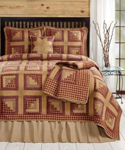 VHC BROCKTON LOG CABIN 1pc Queen QUILT : BURGUNDY RED PATCHWORK FARMHOUSE STAR - Picture 1 of 8