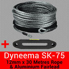 12Mm X 30M Dyneema Sk75 Winch Rope + Aluminium Fairlead - Synthetic Recovery 4X4