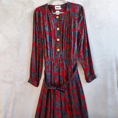 Leslie Fay Dress Womens 14 Long Sleeve Paisley Vintage Made in USA Holiday - Image 1 of 4