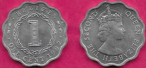 BELIZE 1 CENT 1982 UNC CROWNED PORTRAIT OF ELIZABETH II FACING RIGHT,BEADED CIRC - Picture 1 of 1