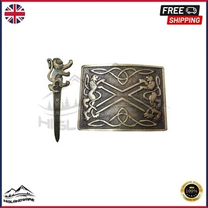 Hebilla de cinturón Lion Rampant Kilt de Highlandware - Falda escocesa tradicional con acabado antiguo - Imagen 1 de 3