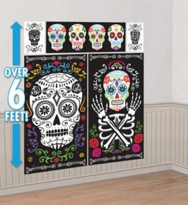 DAY OF THE DEAD Scene Setter Halloween party Dia de los Muertos spirit skulls - Image 1 of 2